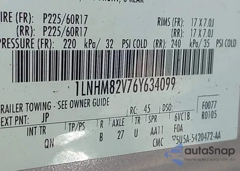 2006 Lincoln Town Car Signature Limited z USA, uszkodzony, nr VIN 1LNHM82V76Y634099